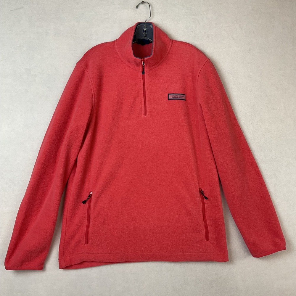 Vineyard Vines Womens Medium Coral Pink Fleece Quarter Zip Pullover Jacket Logo